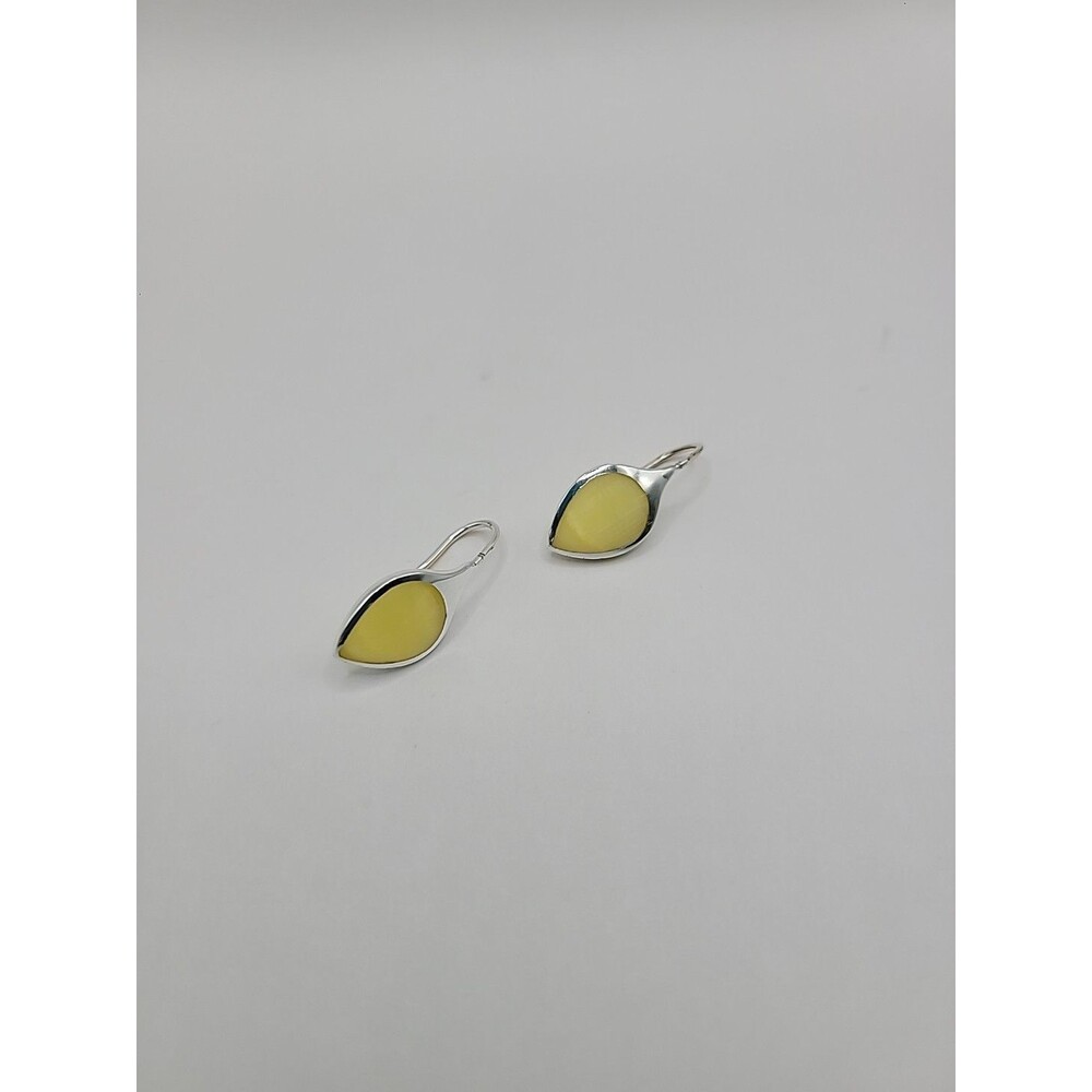 925 Sterling Silver Yellow Chalcedony Teardrop Dangle Earrings Modern Minimalist